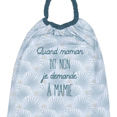 Serviette élastiquée « Quand maman dit non » imp.palmiers/vert